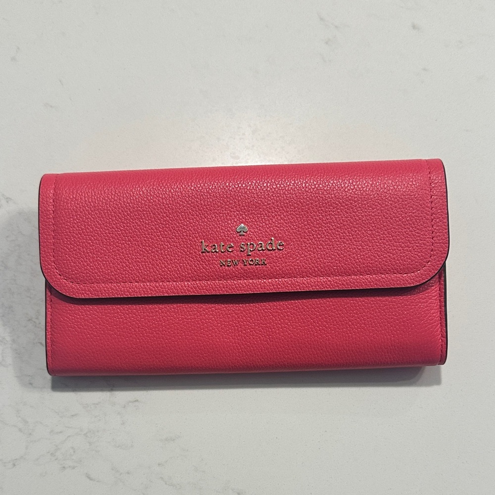 NWT! Kate Spade Rosie Pebbled Leather Large Flap Wallet Clutch Pink Peppe
